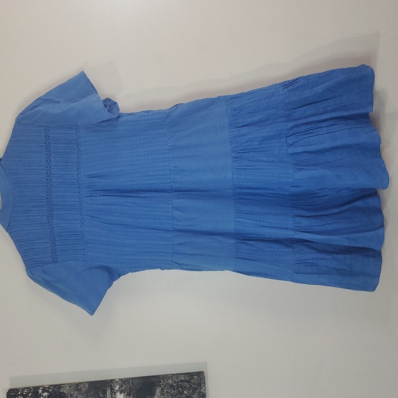 Anthropologie Tiered Mini Dress Size Medium Blue Lined Cotton - Picture 11 of 15